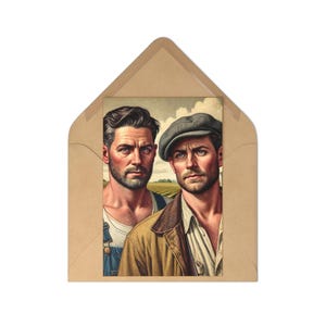Postales de pareja de hombres / Arte rural americano / Celebración del amor y la inclusión / Juego de postales LGBTQ+ de inspiración vintage Amor gay y queer