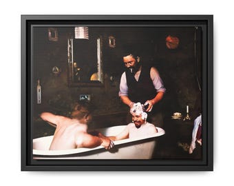 Vintage Gay Photo: Men in Bathtub - Framed Matte Canvas Art