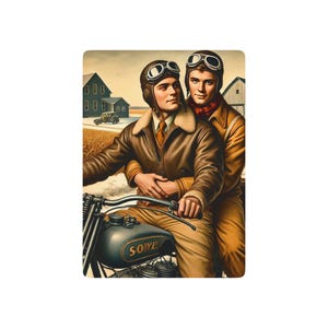 Cartas de póquer con tributo a Grant Wood / Baraja americana LGBTQ+ / Historia de amor de motocicletas antiguas / Naipes de edición limitada Americana clásica