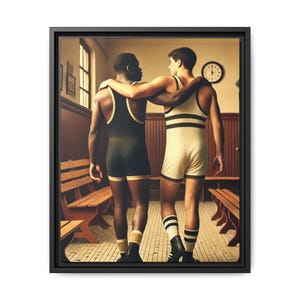 Framed Wrestling Art | Gymnasium Nostalgia | Grant Wood-Inspired Americana Singlets Diversity LGBTQ Gay