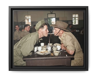 Vintage Mess Hall Photo, Cigarette Moment Canvas, Historical Wall Art, Documentary Style Print