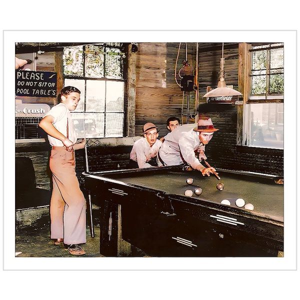 Vintage Bar Print Pool Table Players Men in Hats Gay Bar Club hommes 024 | Giclee Artist Print