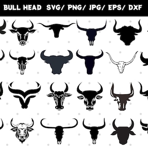 Bull Head SVG, Bull Cricut, Longhorn Head Skull SVG, Cow Head Svg, Cow Skull Clipart, Bull silhouet, bestanden voor Cricut, Bull Skull Vector
