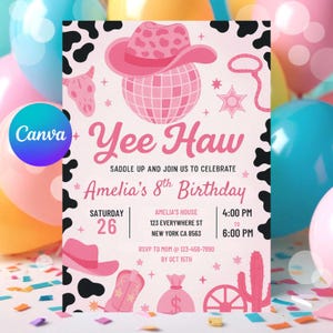 Editable Pink Cowgirl Birthday Invitation: Rodeo Party Template