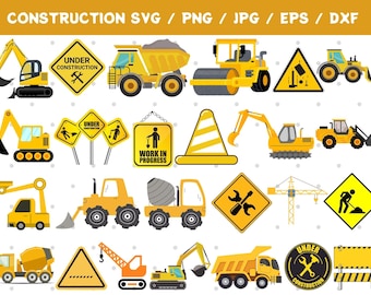 Paquete SVG de camiones de construcción: excavadora, grúa y excavadora (descarga digital)