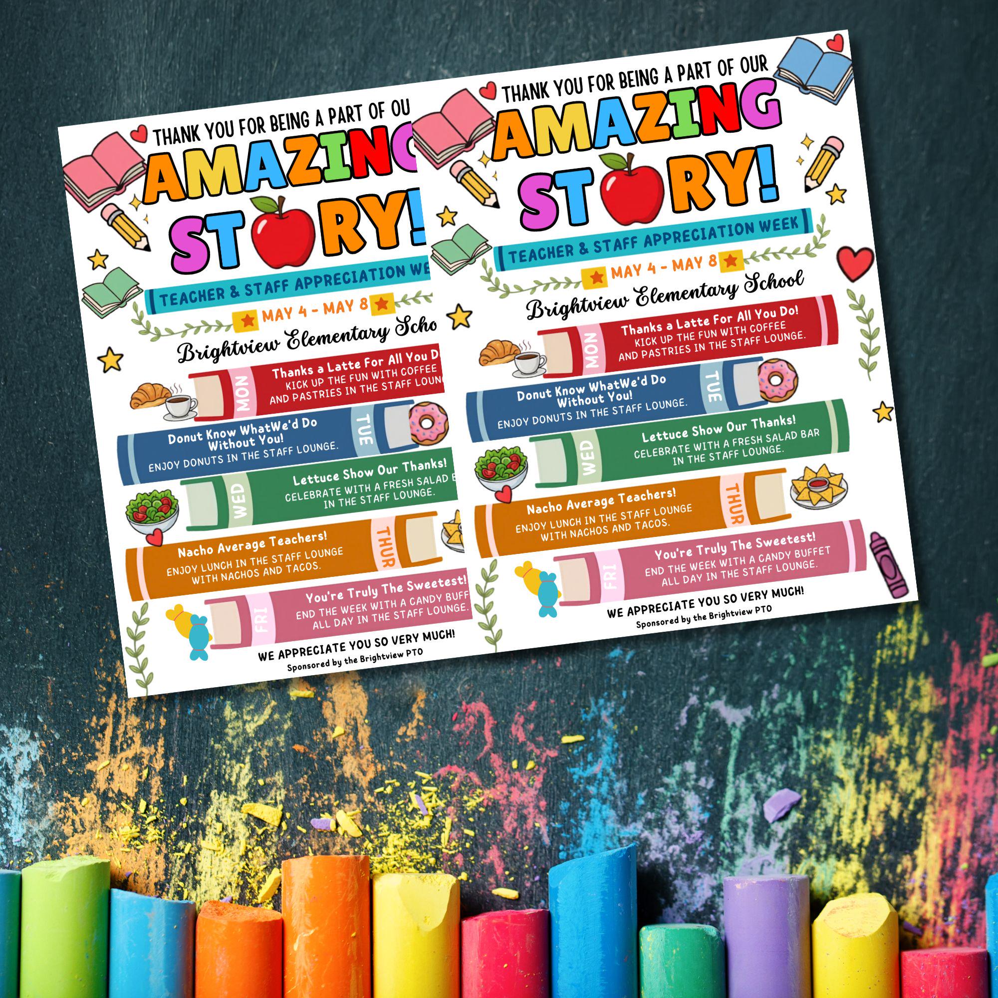 Storybook Weekly Routine Storybook Theme Teacher Appreciation Week Itinerary Flyer, Thanks for ...