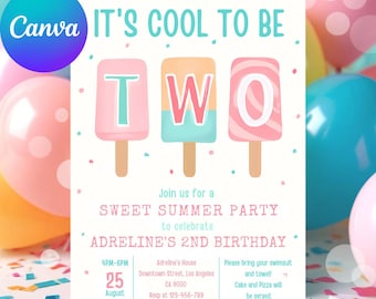Two Cool Popsicle Birthday Invitation, 2nd Birthday (Digital Invitation)