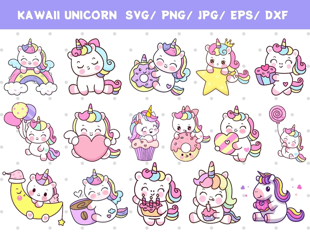 Kawaii Unicorn Clipart, Cute PNG Bundle (digital Download) - Etsy