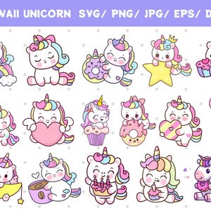 Kawaii süßes Einhorn PNG Bundle