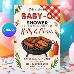 Baby-Q Baby Shower Invitation Template | Backyard BBQ Baby Sprinkle for Couples | Editable Canva Baby Q Party Invite