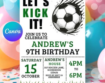Editable Soccer Birthday Invitation Template: Canva Football Invite (Instant Download)