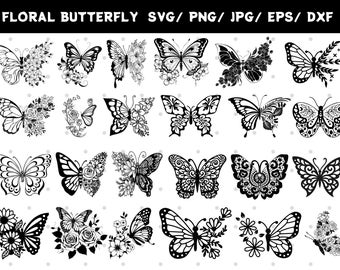 Floral Butterfly SVG Bundle: Cricut & Silhouette Cut Files (Digital Download)