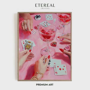 Stampa artistica glamour del casinò / Decorazione per la serata di poker per ragazze / Cocktail di carte da gioco vintage / Lussuosa arte murale di gioco / Elegante opera d'arte per feste