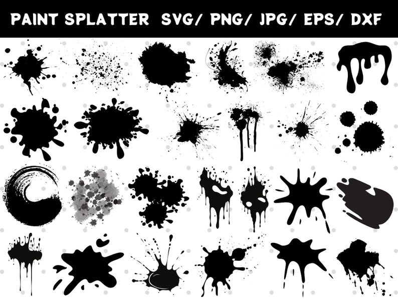 Paint Splatter SVG Bundle: Black Ink Splashes, Drips (digital Download ...