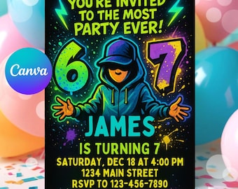 Editable 6-7 Birthday Invitation, Trending Meme, Graffiti (Digital Invite)