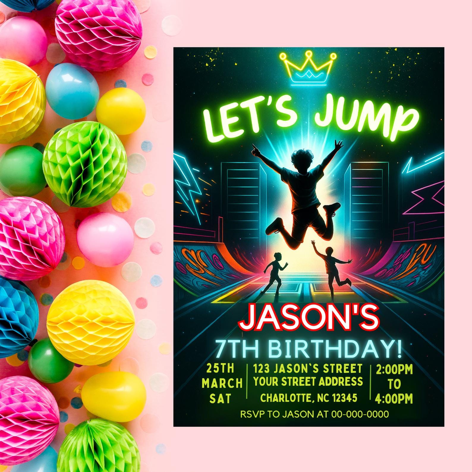 Trampoline Park Birthday Invitationnull