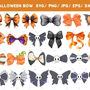 Zestaw kokard na Halloween, szablon kokardki nietoperza SVG, kokardka czarownicy SVG, kolekcja kokard SVG, pliki SVG dla plików Cricut Cut, pliki Silhouette Cut