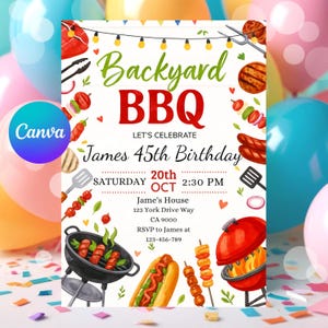 Backyard BBQ Party Invitation, Editable BBQ Party Invite, Barbecue Invitation, BBQ Grill Party Invitations, Canva Template