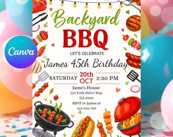 Editable BBQ Party Invitation: Backyard Grill, Canva Template