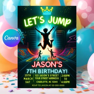 Trampoline Park Birthday Invitation: Editable Jump Party Template (Digital Download)