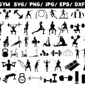 Gym Silhouette Workout Silhouette | Body Shape | Barbell SVG | workout SVG | Fitness SVG | Weight Svg| Crossfit Svg | Dumbbell