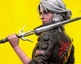 Figurine Cyberpunk Ciri (Painted) 24cm / 9.25in - Cyberpunk 2077 / The Witcher - 3D Printed Resin