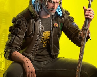 Figurine Cyberpunk Geralt (Painted) 20cm / 7.8in - Cyberpunk 2077 / The Witcher - 3D Printed Resin