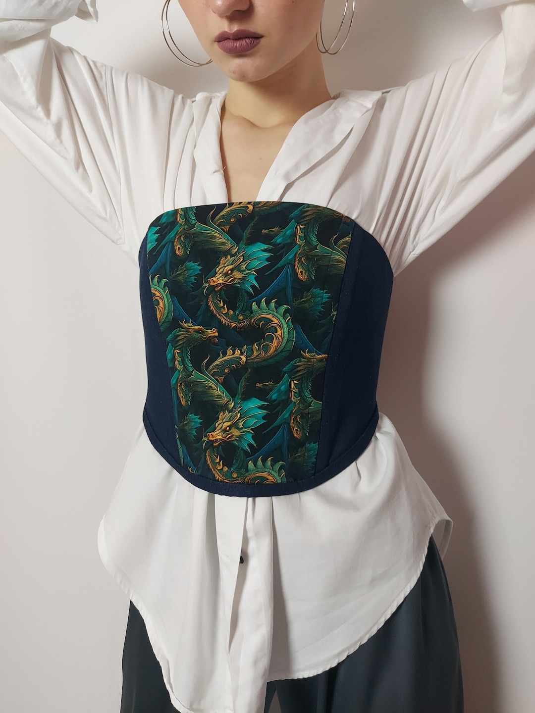 Handmade Strapless Corset With Unique Dragons Print and Denim - Etsy