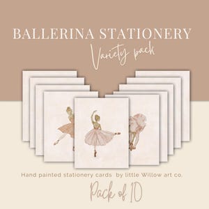 Paquete de 10 artículos de papelería de bailarina vintage de Little Willow Art Co. / Tarjetas pintadas a mano.