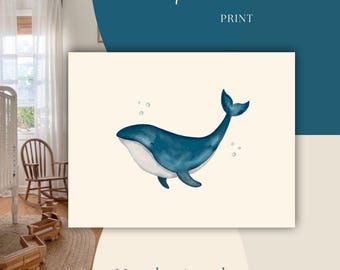 Deep Blue Whale Painting by Little Willow Art Co | Fine Art Print