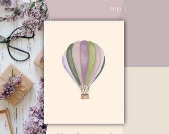 Lavender Hot Air Balloon Art Print | Girls Room Decor