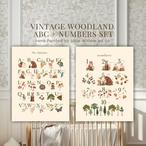Vintage Woodland ABC's and Numbers Poster Set 2 | Handbemalt von Little Willow