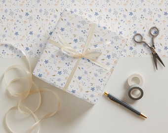 Floral Wrapping Paper | Soft Blues & Lavender Tones, 3 Sheets