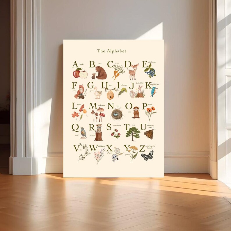 Woodland ABC and Numbers Poster Set: Vintage Nursery Art by Little ...