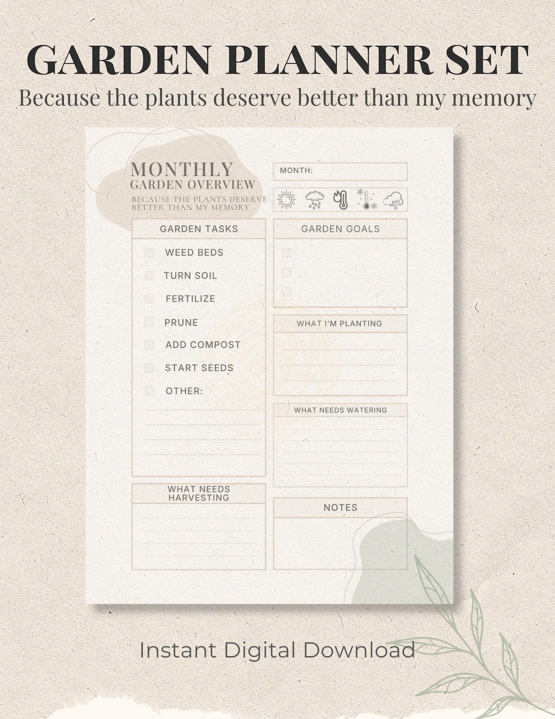 Cozy Garden Planner | Printable Gardening Template | Monthly + Weekly Checklist | Garden Log ...