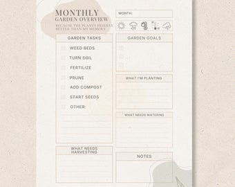 Agenda de jardin confortable | Modèle imprimable de jardinage | Liste de contrôle mensuelle et hebdomadaire | Bûche de jardin | Téléchargement numérique PDF