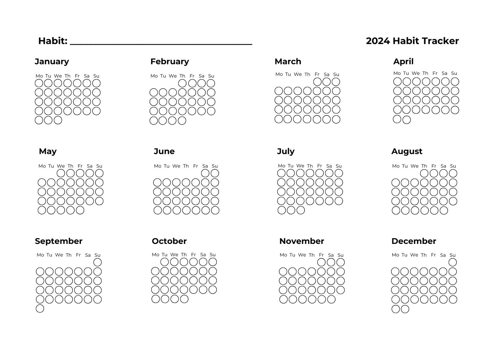 2024 Yearly Habit Tracker PDF Printable Habit Tracker 2024 Calendar