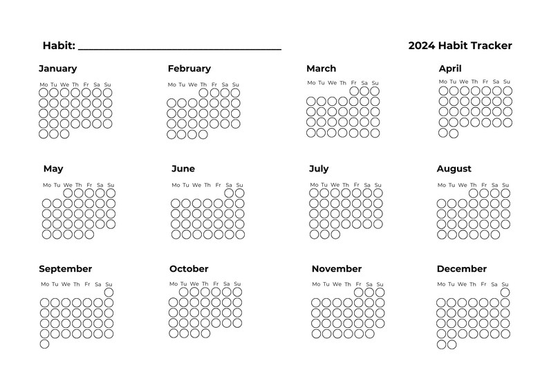 2024 Yearly Habit Tracker PDF Printable Habit Tracker 2024 Calendar