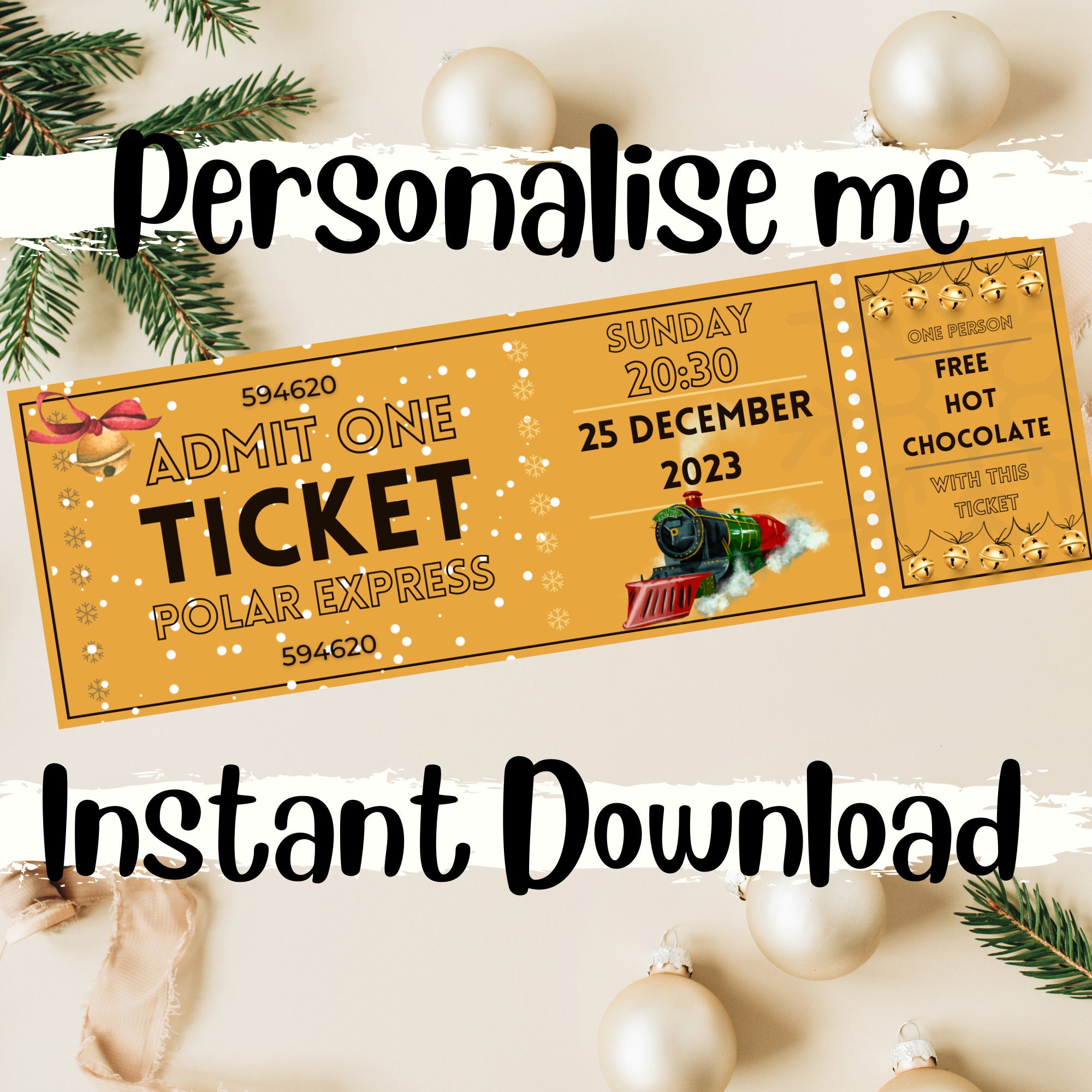 Personalised Polar Express Train Ticket, Print at Home Train Ticket, Editable Train Ticket ...