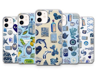Blue Collage Case Ocean Fish Cover for iPhone 17Pro, 16, 15, 14, 13, 12, Samsung S25, S24, S23Fe, S22, A16, A26, A56, Pixel 10, 9Pro
