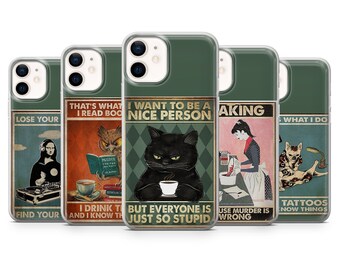 Vintage Meme Phone Case Cat Cover for iPhone 15 14 13 12 Pro 11 XR SE, Samsung S23 S22 A73 A53 A13 A14 S21 Fe S20, Pixel 8 7 6A