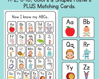 A-Z, Numbers, Colors and Shapes Posters + Matching Cards | Preschool and Kindergarten Classroom Decor | Learning Printables | PDF Digital