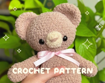 Crochet Large Bobble Head Bear Plushie Pattern | Amigurumi Teddy Bear PDF Pattern in English