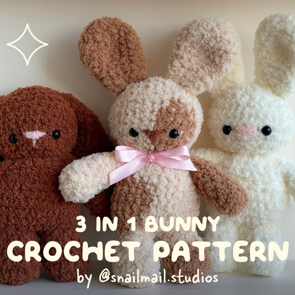 Crochet Baby Bobble Head Bunny 3 in 1 Plushie Pattern | Amigurumi Rabbit PDF Pattern in English