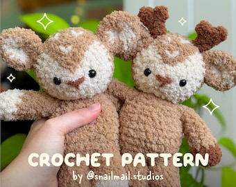 Crochet Baby Bobble Head Deer Plushie Pattern | Amigurumi Doe and Stag PDF Pattern in English
