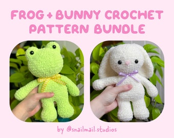 Crochet Frog and Bunny Plushie Pattern Bundle | Amigurumi Frog and Bunny PDF Patterns in English