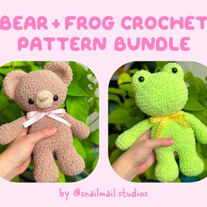 Crochet Bear and Frog Plushie Pattern Bundle | Amigurumi Teddy Bear and Frog PDF Patterns in English