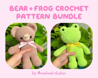 Crochet Bear and Frog Plushie Pattern Bundle | Amigurumi Teddy Bear and Frog PDF Patterns in English