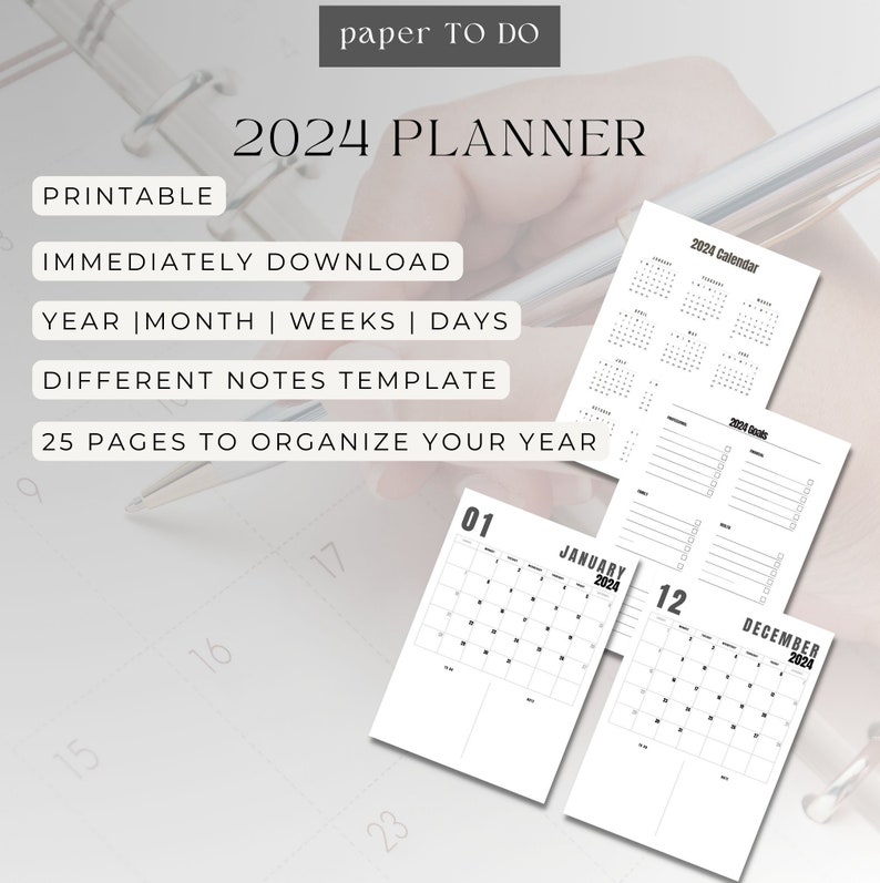 Planner 2024 Printable PDF A4 A5 Yearly Planner Order It Etsy