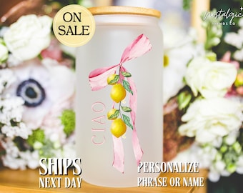 Personalized Italian Gifts for Her Italian Summer Glass Cup with Lid and Straw Coquette Italian Summer Glass Italy Gifts Amalfi Coast Gift
